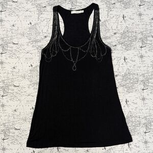 Lush Black Embellished Tank Top with Metallic Detailing Size Small